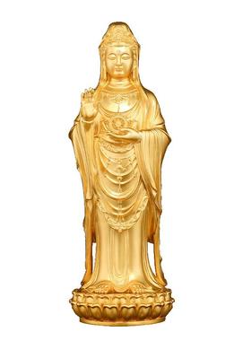 闯隆7寸南海观世音铜像站像摆件