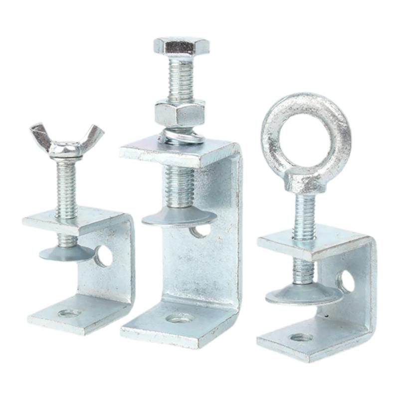 铁镀锌老虎卡子管卡U型C型夹钢管方形夹具手拧吊环夹紧器开口固定