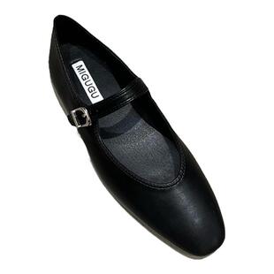 法式一字带玛丽珍鞋女2025秋复古小皮鞋平底奶奶单鞋浅口豆豆瓢鞋