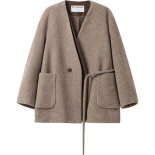 播商场同款慵懒风短款24冬新休闲宽松毛呢外套大衣女BDR4AD3709