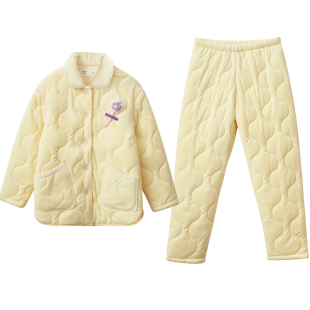 红豆夹棉睡衣女三层加厚保暖冬棉袄抗静电可外穿法兰绒家居服套装