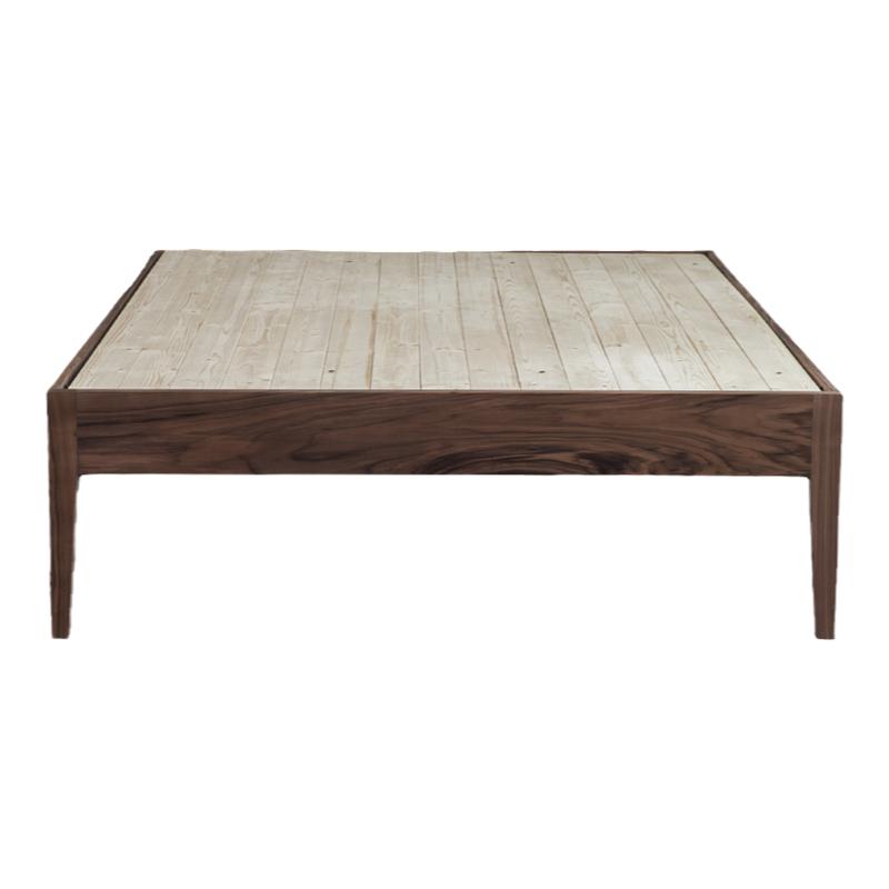 北欧日式橡木定制小户型实木床薄床头齐边高铺板黑胡桃硬板架子床