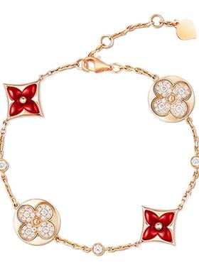 周珍珍18K女士手链红宝石镶钻爆闪四叶草锆石手链手串送女友礼物