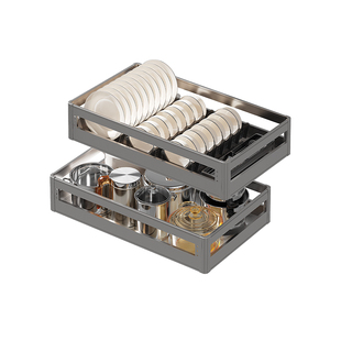 拉篮厨房橱柜碗篮抽屉式碗碟收纳304不锈钢碗柜抽拉式双层800柜体