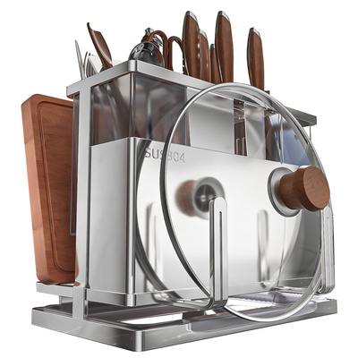 免安装304不锈钢厨房刀架置物架菜刀筷子筒砧板一体刀具收纳架子