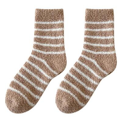 不掉毛珊瑚绒袜子女冬保暖咖色