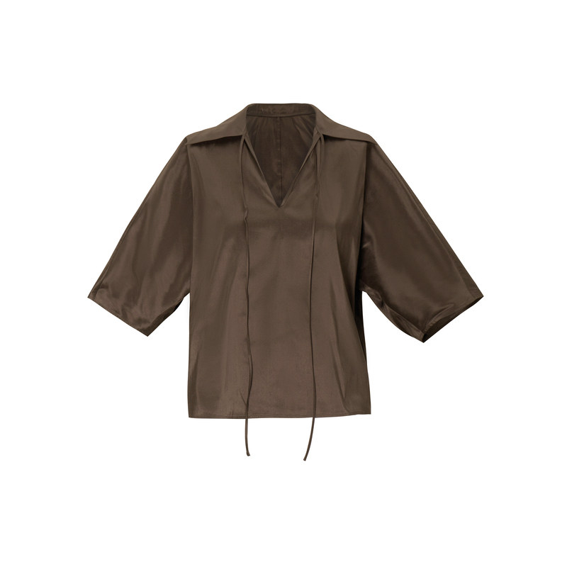 LESS夏季桑蚕真丝衬衣女简约休闲宽松V领中袖衬衫2N4212970