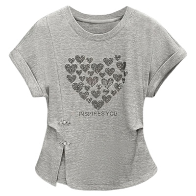 2025夏季新款重工爱心烫钻百搭短袖T恤女设计感修身气质显瘦上衣