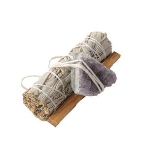 wayhome天然白鼠尾草香薰棒套装圣木水晶石装饰疗愈香料组合