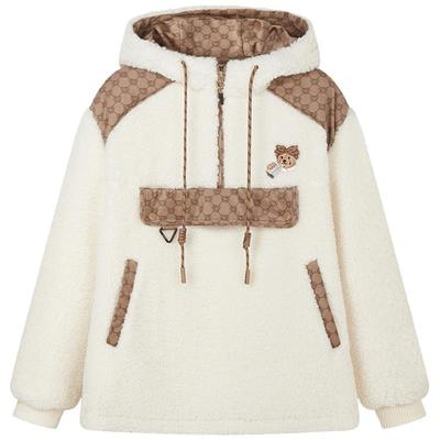 TeenieWeenie小熊奥莱秋冬季休闲风仿羊羔绒厚卫衣颗粒绒上衣女装