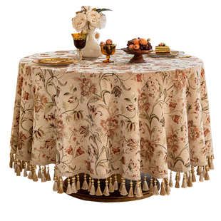欧式圆桌餐桌桌布2026新款轻奢高级感雪尼尔客厅圆形茶几布艺家用