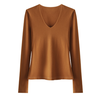 HAMYIHO 双层磨毛羊毛打底衫女冬季内搭2025新款U领修身显瘦上衣