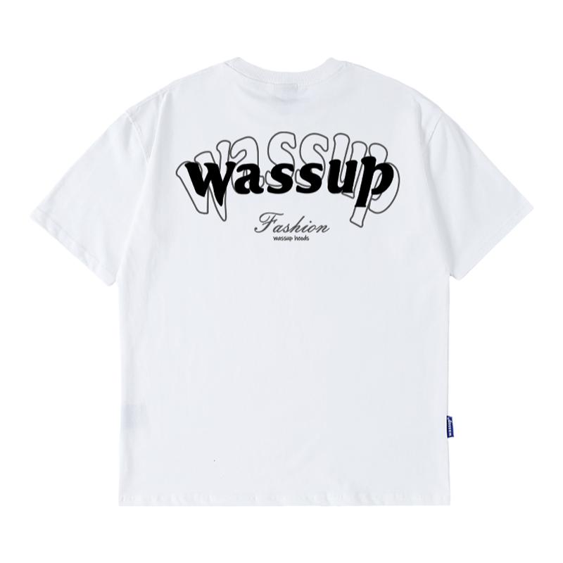 wassup线条字体短袖t恤男