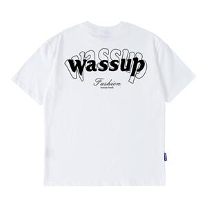 WASSUP线条字体短袖t恤男潮牌重磅夏季百搭休闲宽松情侣体恤上衣