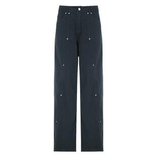 WEEKEEP【高能机车】复古美式铆钉宽松直筒裤小众设计感工装裤女
