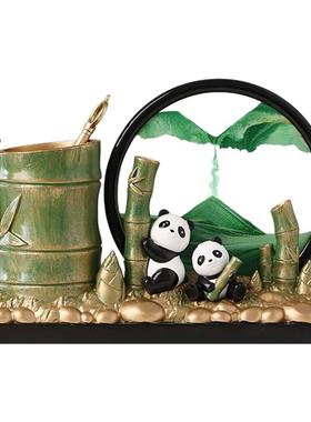 熊猫流动沙画摆件大号笔筒笔架