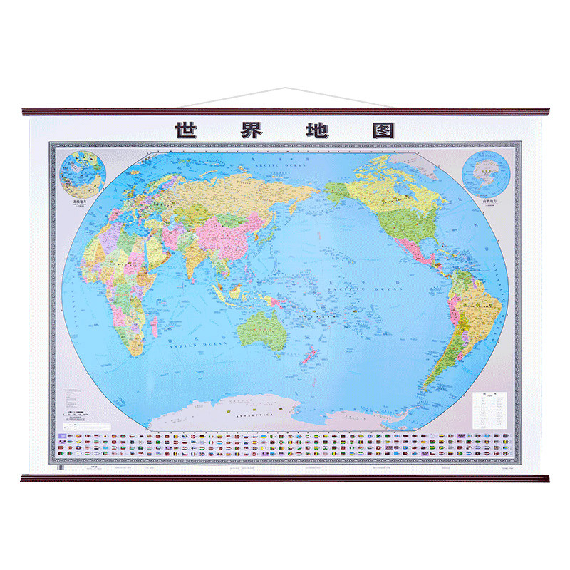 2026年新版世界地图挂图 仿红木挂杆世界地图 大尺寸无拼接加厚铜版纸 办公室会议室书房教室商务挂图贴图装饰画