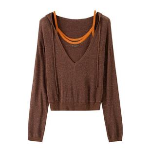 【张艺凡同款】BANANA CICI2025年秋冬新款假两件吊带连帽针织衫