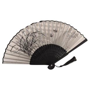 夏天扇子折扇国风新中式古风小扇子黑色简约耐用儿童竹扇随身携带