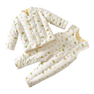 婴幼儿手工纯棉花棉袄背带裤套装儿童冬季加厚保暖棉服居家外出穿