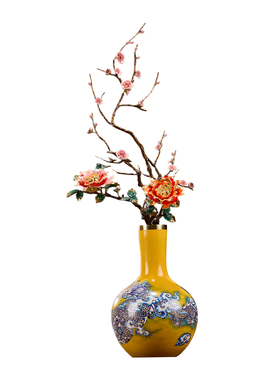 大铜世家黄铜龙衔富贵花瓶