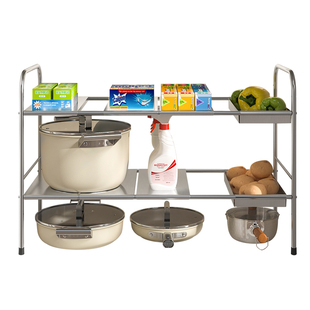 下水槽置物架可伸缩调节分层架厨房多层锅具收纳不锈钢多功能锅架