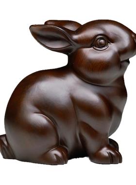 刺史黑檀木雕兔子摆件