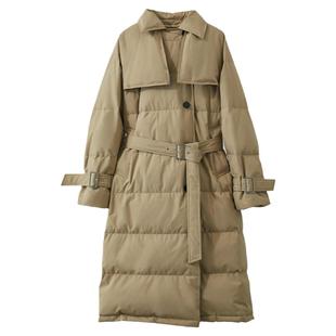 Amii风衣式长款羽绒服女冬2024新款石墨烯里布宽松配腰带厚款外套