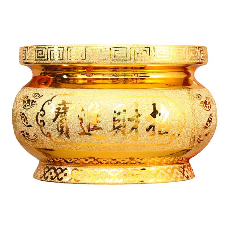 大号陶瓷沙金三足佛堂供具香炉