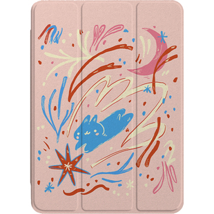 「蓝色兔兔」可爱创意三折亚克力iPadProM4书本式防弯保护套2024平板电脑带笔槽mini6全包防摔air保护壳13寸