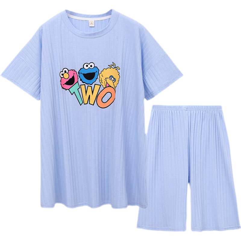 薄款卡通纯棉宽松大码家居服套装