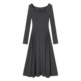 EPTISON长袖连衣裙女2025秋季新款蝴蝶结收腰a字甜美超好看长裙子