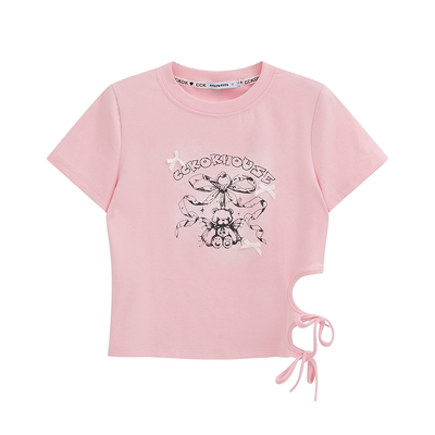 蝴蝶结小熊侧绑带紧身T恤