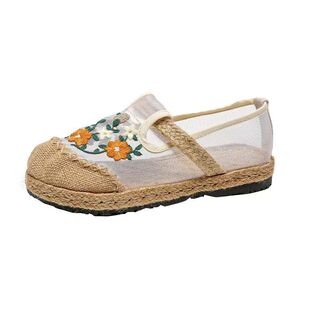 透气网鞋女学生帆布鞋渔夫鞋田园风亚麻民族风女鞋圆头老北京布鞋