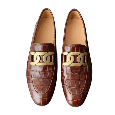 英伦风乐福鞋复古金属扣鳄鱼纹女