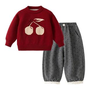 女童套装2025新款本命年儿童洋气红色冬装超巨好看女宝宝周岁礼服