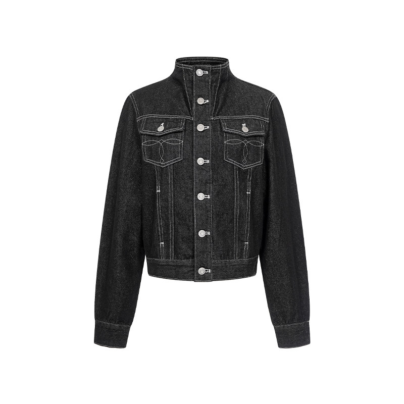 F383 美式复古解构质感牛仔外套立领宽松廓形修身显瘦工装夹克女
