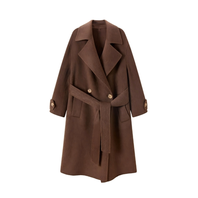 100%羊毛高定款绑带修身长款