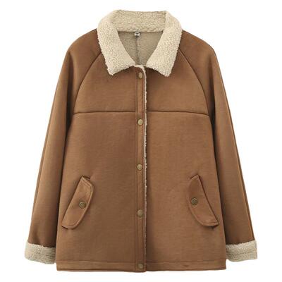 皮毛一体外套冬季大码翻领上衣女