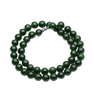 景禾菠菜绿和田玉碧玉项链天然新疆老坑碧玉圆珠项链女手链带证书