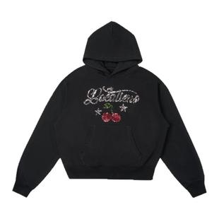 local aliens外星沙龙美式复古亮片樱桃连帽短款卫衣百搭休闲帽衫