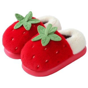 厚底包跟棉拖鞋女2025新款毛绒草莓居家月子拖鞋冬季保暖棉鞋防滑