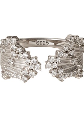 素图爆闪羽翼戒指925银小众配饰