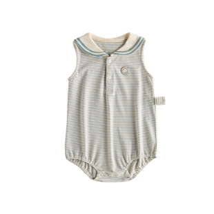 【新品】Oak Family夏季宝宝海军领条纹包屁衣新生婴幼儿背心爬服