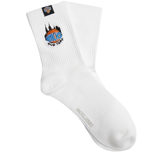 杰克琼斯NBA联名款男装尼克斯队秋季棉柔亲肤透气2双装中筒袜男袜