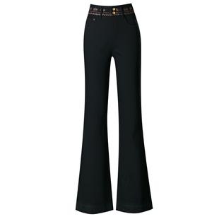 微喇牛仔裤女加绒加厚冬季2025新款弹力高腰修身显瘦妈妈喇叭长裤