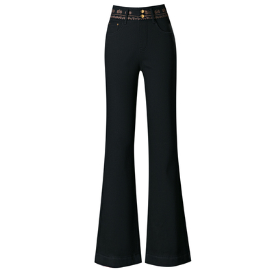 微喇牛仔裤女加绒冬季高腰妈妈裤