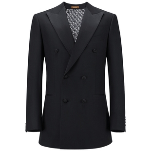【塔士多】吉约蒙羊毛双排扣西装男套装黑色新郎结婚礼服高级西服
