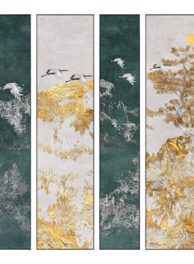 新中式别墅客厅浮雕立体多联挂画
