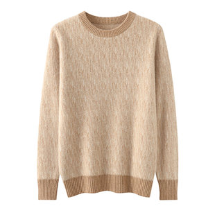 加厚100%纯羊毛衫男圆领套头毛衣提花秋冬宽松针织打底衫2025新款